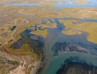 aerial view of estuary as seen from the sky