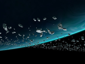 asteroids orbiting a blue planet 3d illustration 2024 09 22 10 18 36 utc