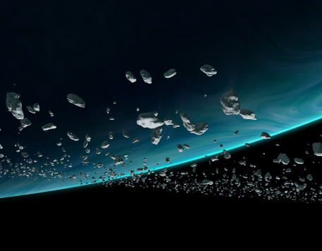 asteroids orbiting a blue planet 3d illustration 2024 09 22 10 18 36 utc