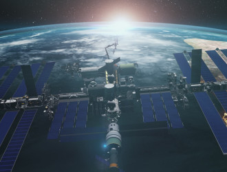 close up of iss orbiting realistic planet earth 2025 01 09 01 48 12 utc